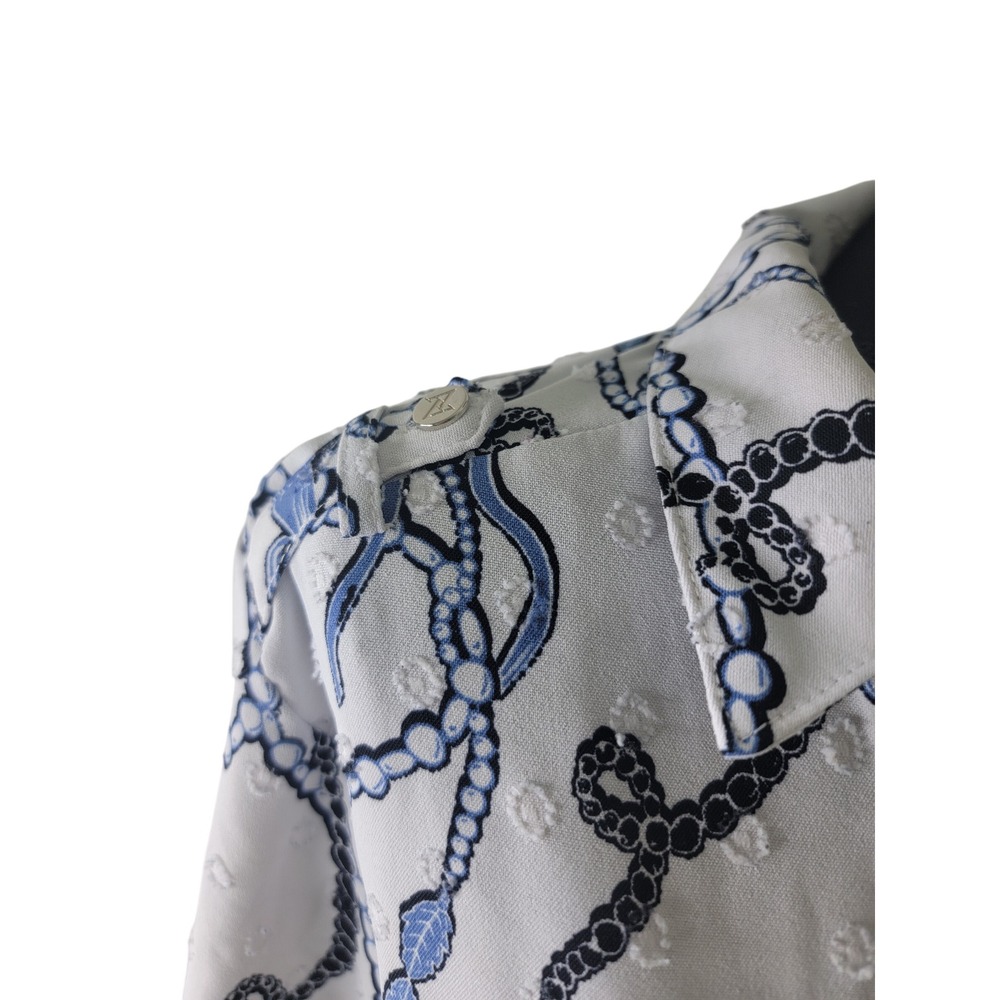 Adrienne Vittadini Womens White Blue Chain Bow Clip Dot Tunic Top Large VW340098 - Picture 3 of 7